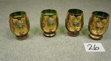 Vintage Czech Bohemian Art Moser Glass set Emeral & 24k gold
