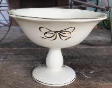 Vintage Teleflora Gift Pedestal Dish , Ceramic , Gold Ribbon