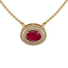 2.92 Ctw VS/SI1 Ruby And Diamond 14K Yellow Gold Necklace (ALL DIAMOND ARE LAB GROWN )