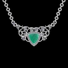 5.10 Ctw VS/SI1 Emerald and Diamond 14K White Gold Necklace (ALL DIAMOND ARE LAB GROWN )