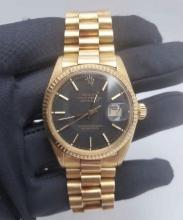 LIKE NEW CUSTOM 36MM FULL 18KT GOLD ROLEX 'BLACK DIAL' COMES WITH BOX & APPRAISAL