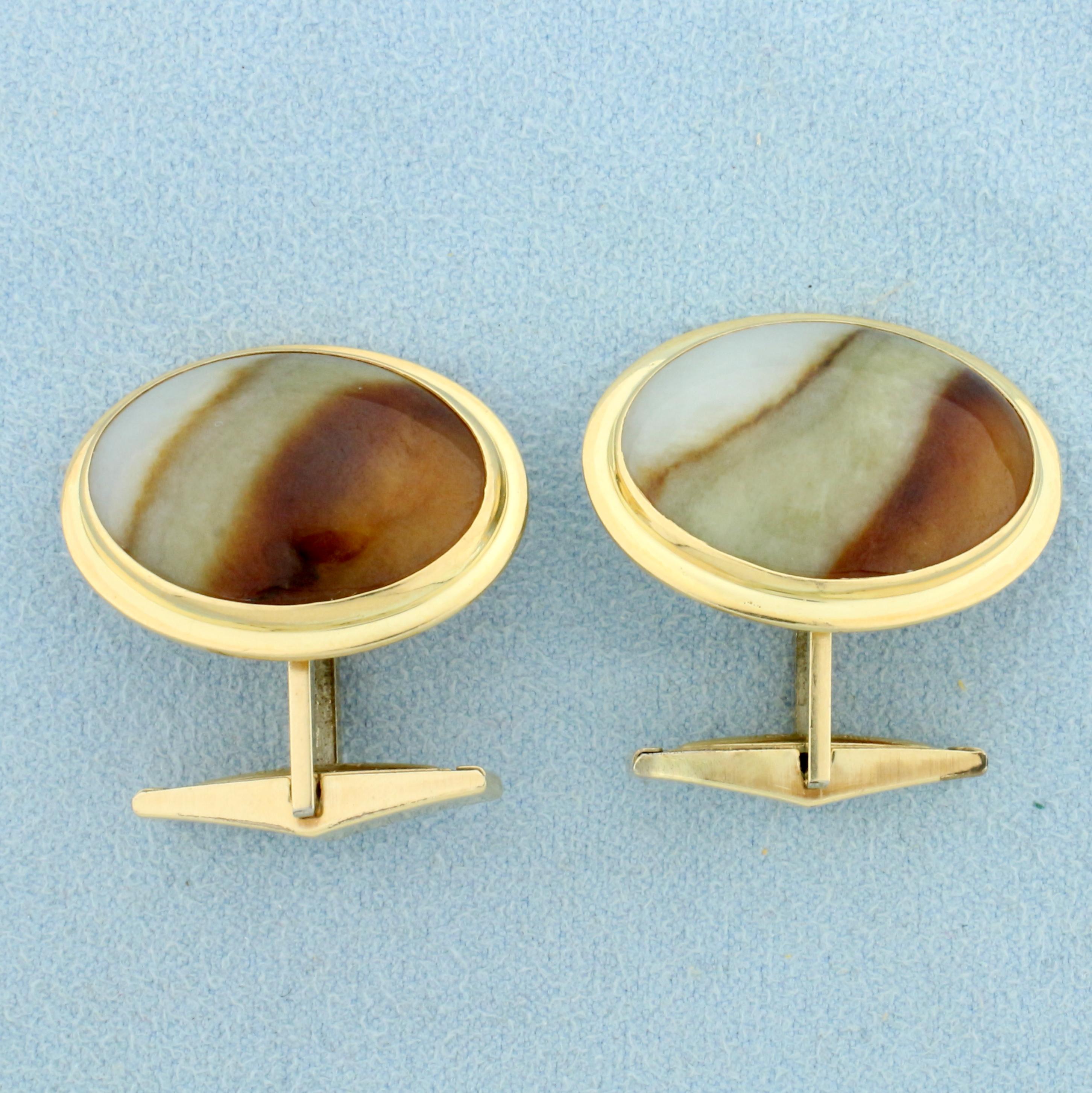 Ming's Agate Cufflinks In 14k Yellow Gold