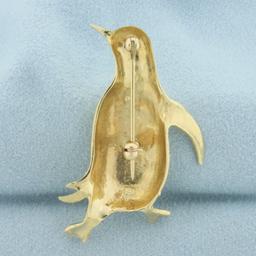 Ruby Dancing Penguin Pin In 14k Yellow Gold