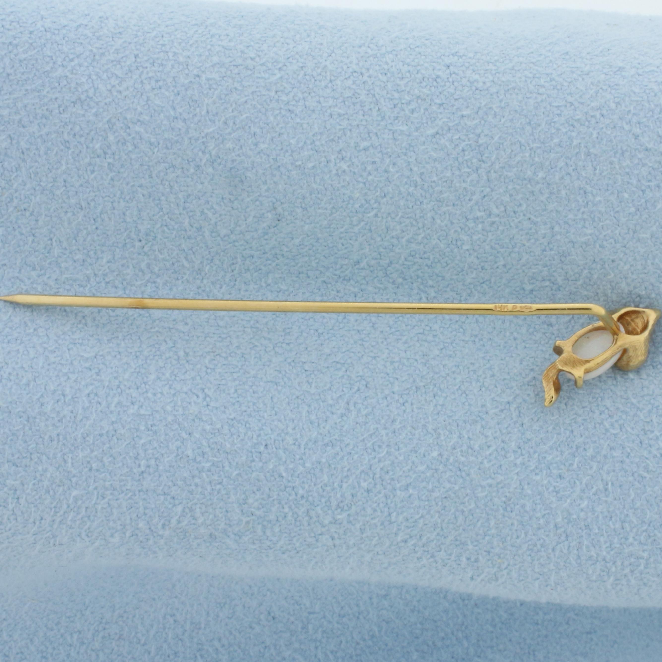 Opal Mouse Stick Pin In 14k Yellow Gold