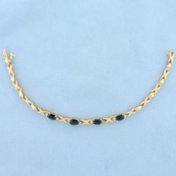 2ct Tw Natural Sapphire And Diamond Bracelet In 14k Yellow Gold
