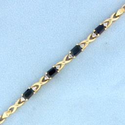 2ct Tw Natural Sapphire And Diamond Bracelet In 14k Yellow Gold