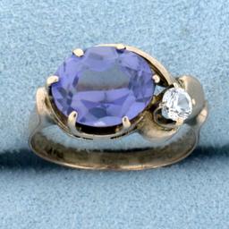 Vintage Purple And White Sapphire Ring In 14k Rose Gold