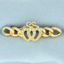 Antique 1894 Victorian Double Heart Seed Pearl Pin Brooch In 15k Yellow Gold