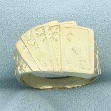 Mens Royal Flush Poker Nugget Ring In 10k Yellow Gold