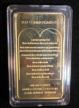 1 Troy Ounce .999 24K Gold Clad Ten Commandments Commemorative Limited Edition Bullion Bar