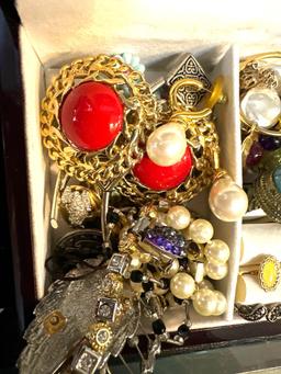 Jewelry Box Filled with Rings, Bracelets, Brooch, Earrings etc