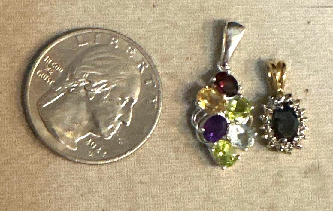 2 Sterling Silver Pendants with Gemstones
