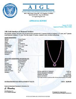 14K Gold 31.07ct Amethyst 2.45ct Diamond Necklace