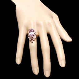 14k Rose Gold 8.50ct Kunzite 0.75ct Diamond Ring