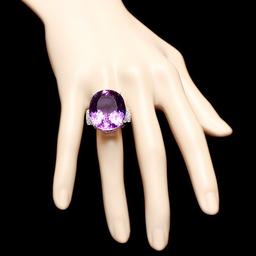 14k Gold 30.00ct Amethyst 0.75ct Diamond Ring