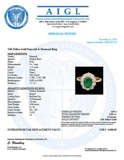 14k Gold 1.55ct Emerald 0.90ct Diamond Ring
