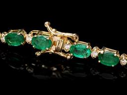 14k Gold 11ct Emerald 0.65ct Diamond Bracelet