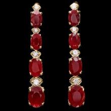 14k Gold 8.00ct Ruby 0.30ct Diamond Earrings