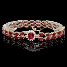 14k Yellow Gold 32ct Ruby 0.60ct Diamond Bracelet