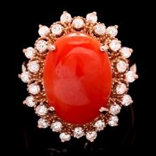 14k Rose Gold 4.50ct Coral 0.80ct Diamond Ring