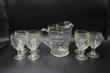 Clear Glass Pitcher And 7 Glasses