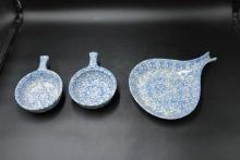 3 Hen Pottery Handled Baking Dishes