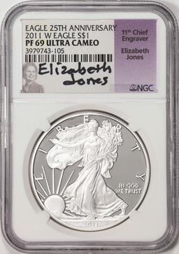 2011-W $1 Proof American Silver Eagle Coin NGC PF69 Ultra Cameo Jones Signature