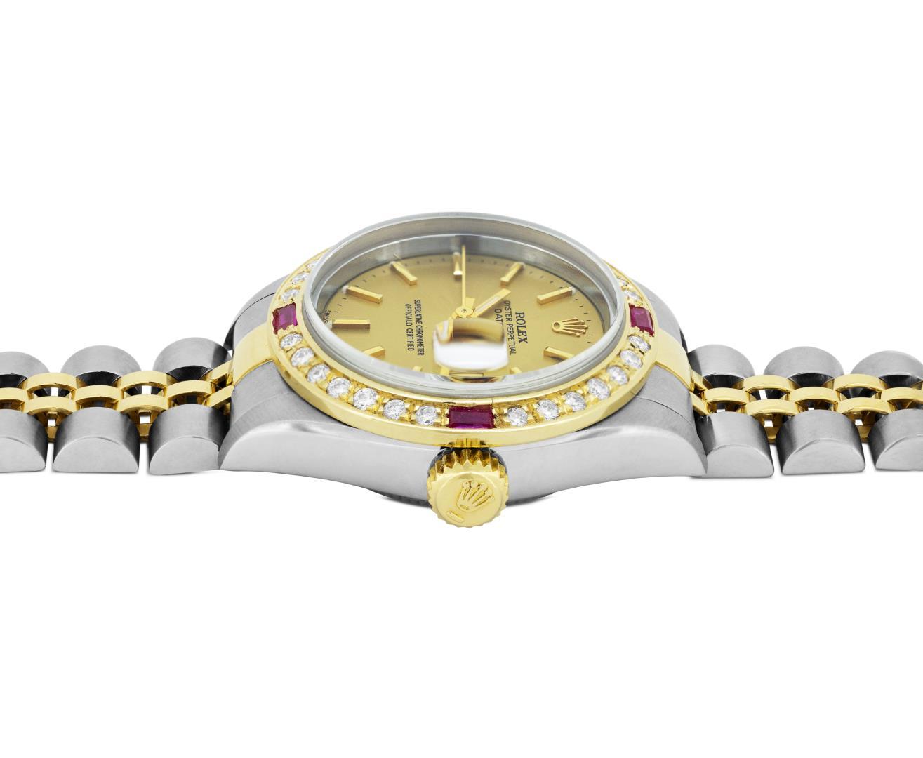 Rolex Ladies Two Tone Ruby and Diamond Datejust Wristwatch With Rolex Box