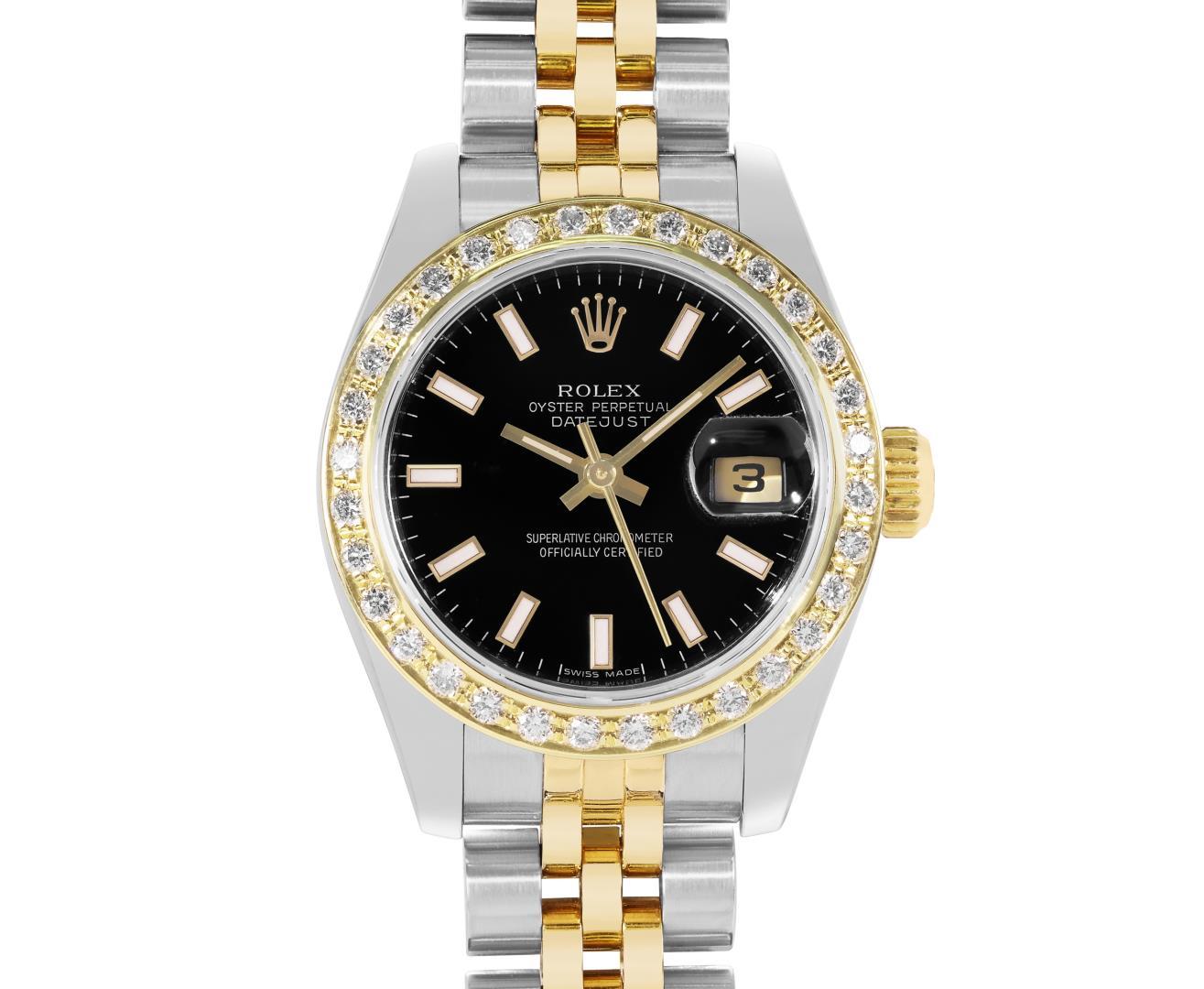 Rolex Ladies Two Tone Diamond Datejust Wristwatch With Rolex Box