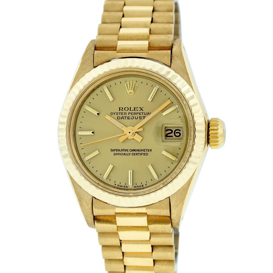 Rolex Ladies 18K Yellow Gold Champagne Index President Wristwatch