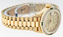 Rolex Ladies 18K Yellow Gold Emerald And Diamond President Wristwatch