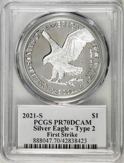 2021-S Type 2 $1 American Silver Eagle Coin PCGS PR70DCAM Emily Damstra Signature FS