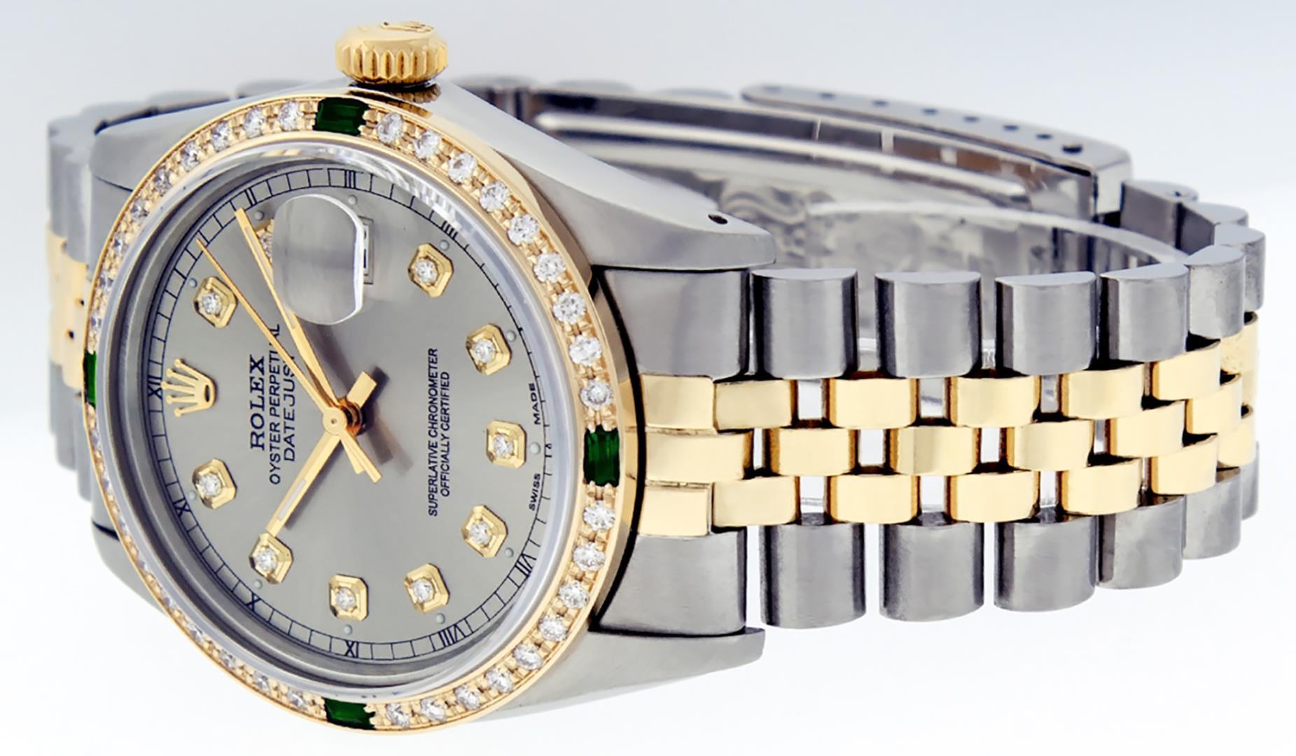 Rolex Mens Two Tone Slate Grey Emerald and Diamond Datejust Wristwatch