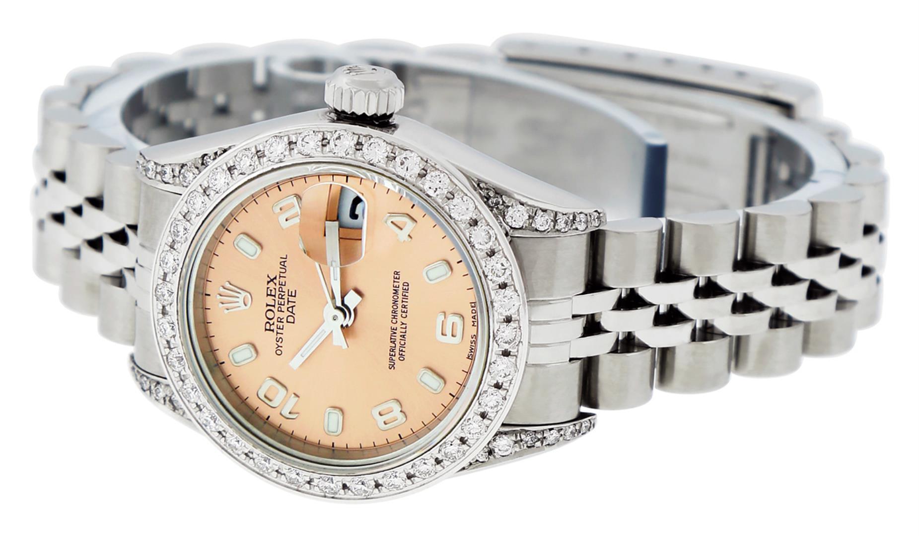 Rolex Ladies Stainless Steel Salmon Diamond Date Wristwatch