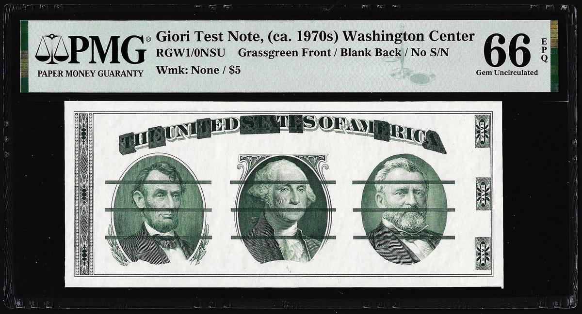 Circa 1970's Washington Center Giori Test Note PMG Gem Uncirculated 66EPQ