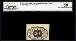1862 1st Issue 10 Cents Fractional Misalignment Error Note Fr.1243 Legacy About New 50