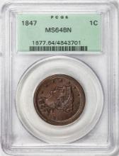 1847 Coronet Head Large Cent Coin PCGS MS64BN Old Green Holder