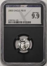 2003 $10 Platinum American Eagle Coin NGCX Mint State 9.9