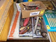 (2) Trays & a Box of Abrasives, Screwdrivers, Wood Chisels, Misc. Items  (1
