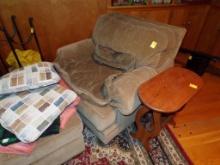 Beige Armchair and Ottoman with Magazine Holder and Plant Stand