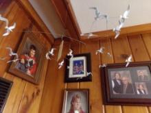 (3) Mobiles and a Lamp Hanging from the Ceiling, Birds, Seagulls, Wind Chim