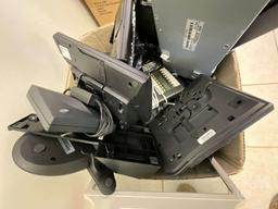 BOX OF VARIOUS COMPUTER PARTS AND ACCESSORIES AND OFFICE PHONES