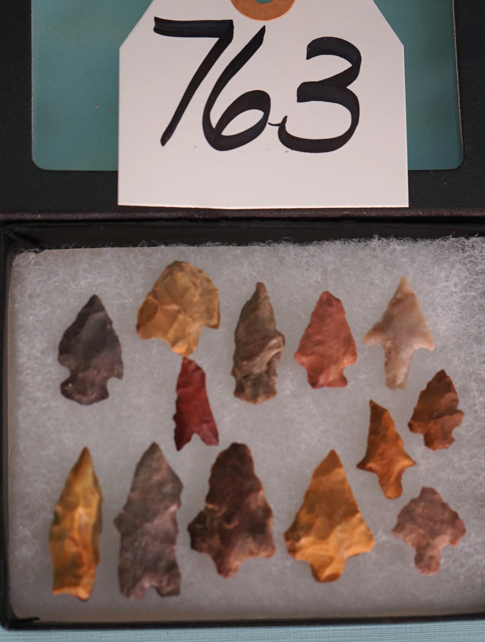 13 Authentic "Bird Point" Arrowheads in Display Case from New Mexico & Colorado Artifacts