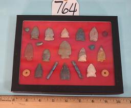 13 Authentic Arrowheads in Display Case from the South