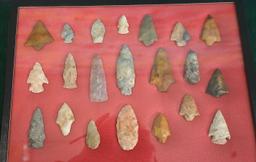 Large 12 1/2" x 16 1/2" New Display Case of 21 Authentic Arrowheads & Spear Points from the Archaic