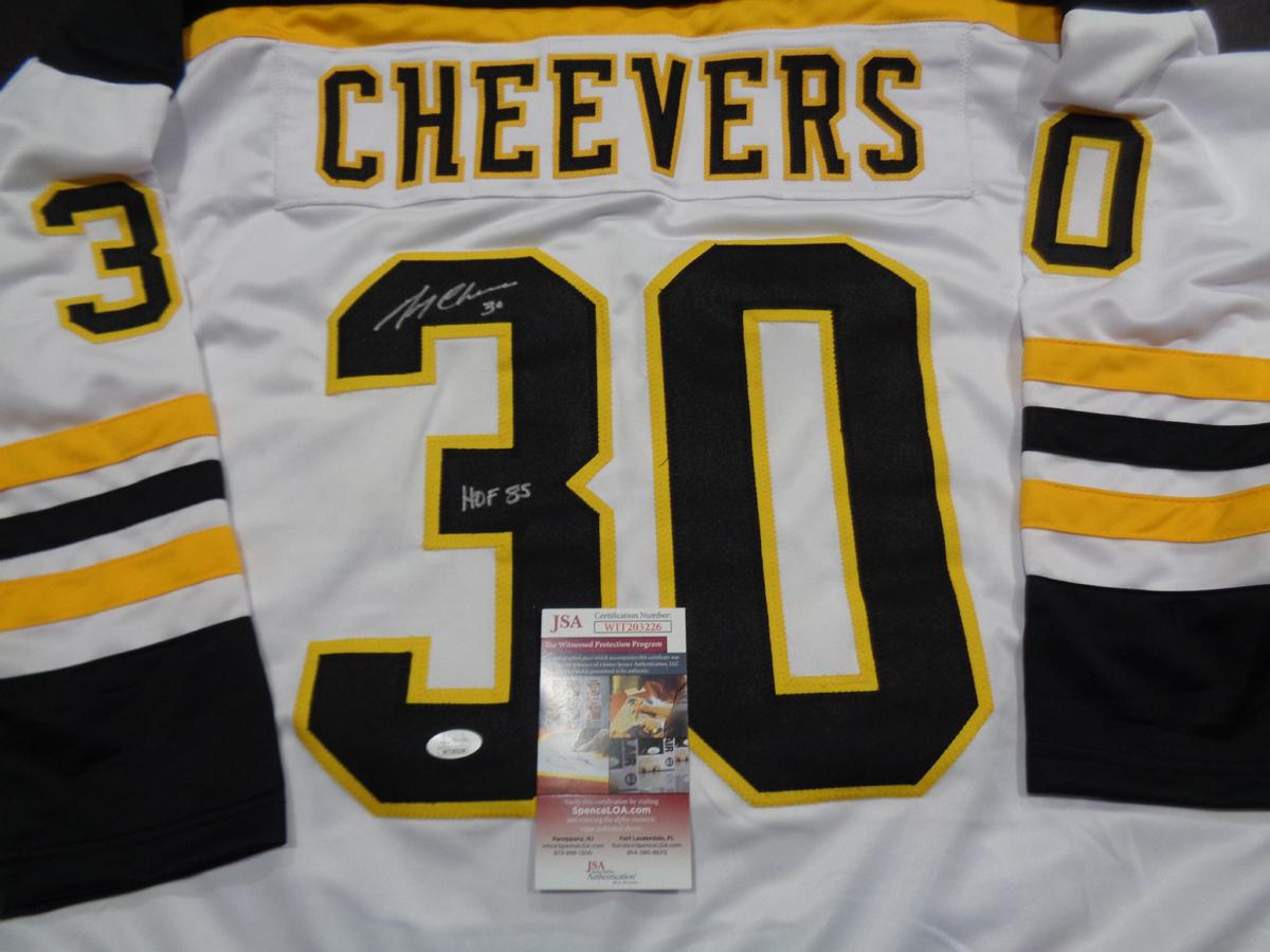 Gerry Cheevers Boston Bruins Autographed & Inscribed Custom Hockey Jersey JSA W coa