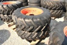 TWO MICHELIN 13.6R24 TIRES & RIMS WITH 8 BOLT CENTERS