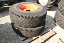 TWO BRIDGESTONE 355/80D20 TURF TIRES WITH 6 BOLT RIMS