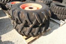 TWO FIRESTONE 14.9-24 TIRES & RIMS WITH 6 BOLT CENTERS (UNUSED)