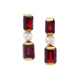 Plated 18KT Yellow Gold 1.20ctw Garnet and Diamond Earrings